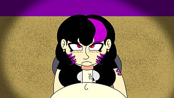 Gothic gal gives head to lucky nerd