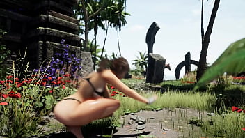 Lara pleasures a huge statue's penis in the arena 3d hentai game