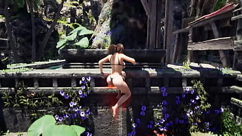 Lara pleasures a huge statue's penis in the arena 3d hentai game