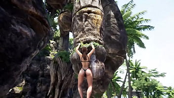 Lara pleasures a huge statue's penis in the arena 3d hentai game