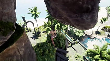 Lara pleasures a huge statue's penis in the arena 3d hentai game