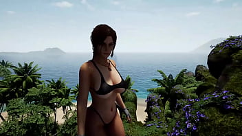 Lara pleasures a huge statue's penis in the arena 3d hentai game