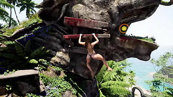 Lara pleasures a huge statue's penis in the arena 3d hentai game