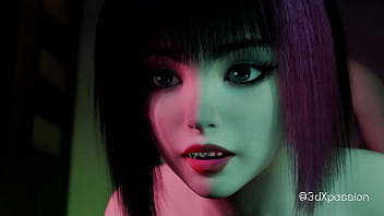 Hot sexy young woman gets fucked hard in cyberpunk rainy room