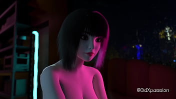 Hot sexy young woman gets fucked hard in cyberpunk rainy room