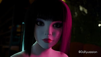 Hot sexy young woman gets fucked hard in cyberpunk rainy room