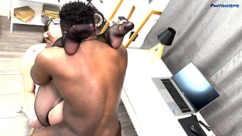 Black mo gets some white pussy in pantyhose