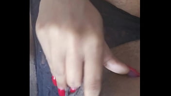 Ebony beauty couldn't stop herself from fingering her fat pierced pussy