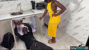 Lonely ebony housewife fucks the "plumber" while husband is at work