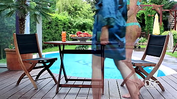 Foot licking lesbians petting outdoors with fresh fruit