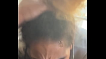 Lightskin ebony slut little step sister giving blowjob in front of window gets cum on her face while her boyfriend is looking for her