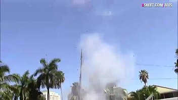 Lovely teen sluts threesome sex outdoors