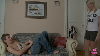 That's the perfect chance for milo p to fuck her he was masturbating when tessa t came into the room and caught him up sweet blondie also gets horny and mounts him until he cums inside her