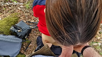Shy russian girl gave me slobbery blowjob on a first date in the wood