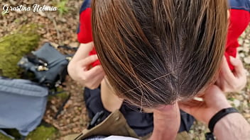 Shy russian girl gave me slobbery blowjob on a first date in the wood