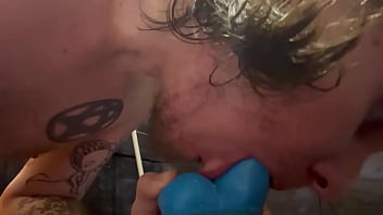 Taking toy cock all the way down his throat