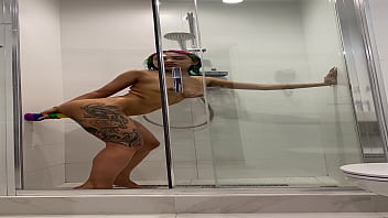 Naked roxy showers and masturbates