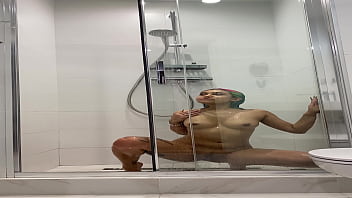 Naked roxy showers and masturbates