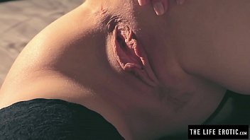 Beautiful teen in black stockings finger fucks her wet pussy