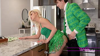 Naughty lerprechaun gets stuck in stepmom's chimney