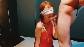 赤いセクシーランジェリーの巨乳の義妹がフェラチオで精子を絞り取る。home made amateur 個人撮影 kawasaki jk