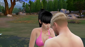 Asian sucks huge cock at camp cabin in woods