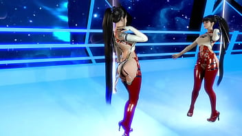 Athletic horny eve in debauched outfit dancing solo in front of mirror