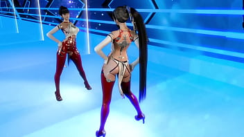 Athletic horny eve in debauched outfit dancing solo in front of mirror