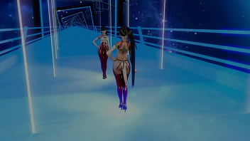 Athletic horny eve in debauched outfit dancing solo in front of mirror