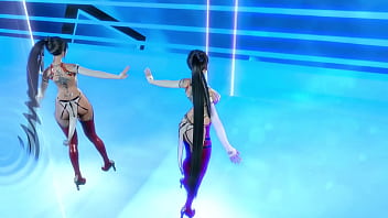 Athletic horny eve in debauched outfit dancing solo in front of mirror