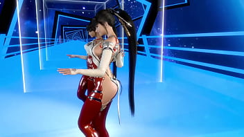 Athletic horny eve in debauched outfit dancing solo in front of mirror