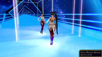 Athletic horny eve in debauched outfit dancing solo in front of mirror