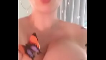 Girl plays with big titties