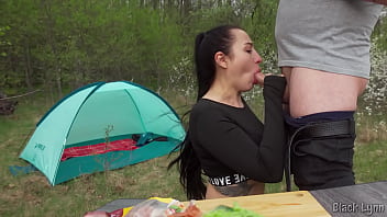 Hungry stranger provides his dick in exchange for a sandwich side view