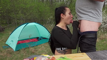 Hungry stranger provides his dick in exchange for a sandwich side view