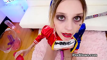 Maria gags on big dildo and hard cock pov style