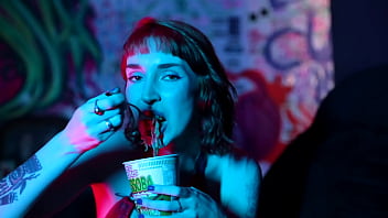 Sexy feet crushing cup noodles