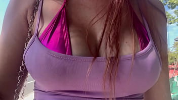 European stepmom outside with her juicy horny boobs