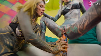 Split tongue lesbians tattooed toy play anal and atm adventures