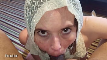 Gorgeous hairy babe tries on clothes sucks her first black dick