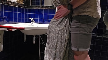 Secret meeting in public toilet ends up in orgasm and creampie