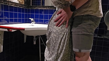 Secret meeting in public toilet ends up in orgasm and creampie