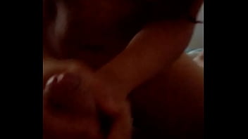 Busty wife performs 2 handed handjob