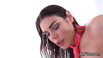 Lezzie nympho gets her trimmed cunt and anal hole fist fucked