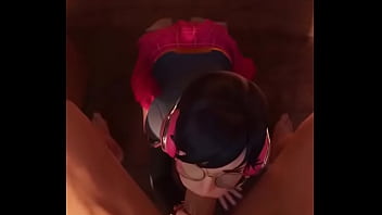 Dva deepthroats a dick and receives cum on her face