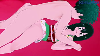 Tsuyu asui kimono and momo yaoyorozu kimono and izuku midoriya intense sex my hero academia hentai