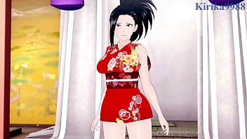 Tsuyu asui kimono and momo yaoyorozu kimono and izuku midoriya intense sex my hero academia hentai