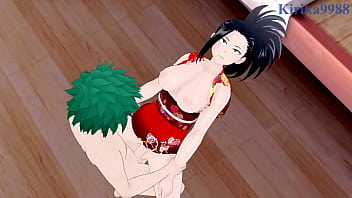 Tsuyu asui kimono and momo yaoyorozu kimono and izuku midoriya intense sex my hero academia hentai
