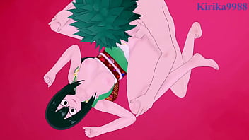 Tsuyu asui kimono and momo yaoyorozu kimono and izuku midoriya intense sex my hero academia hentai