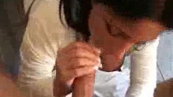 Sexy gf sucks cock and gets facialized in the bathroom